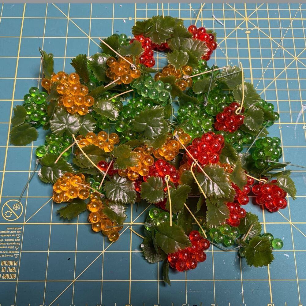 Vintage MCM Lucite Acrylic Grape Cluster Picks Lot Red Green Amber Craft Floral